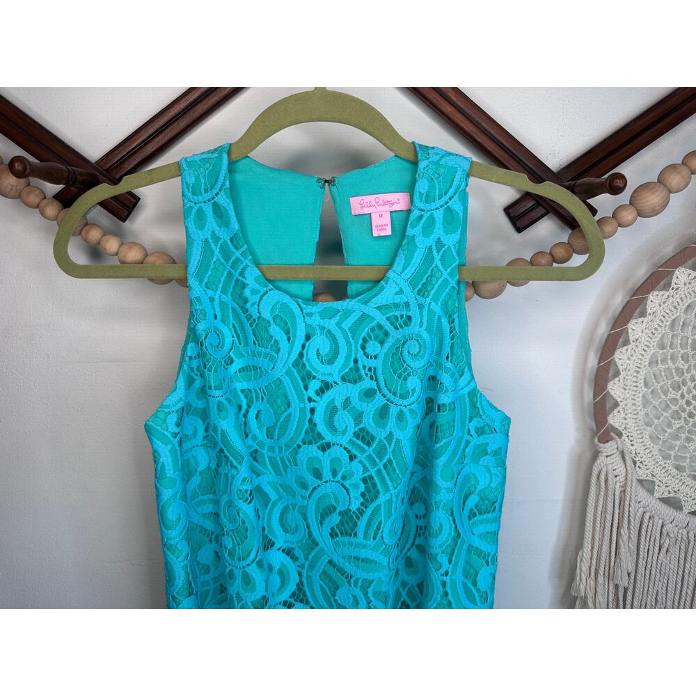 Lilly Pulitzer Courtin Lagoon Green Lace Overlay Shift Dress